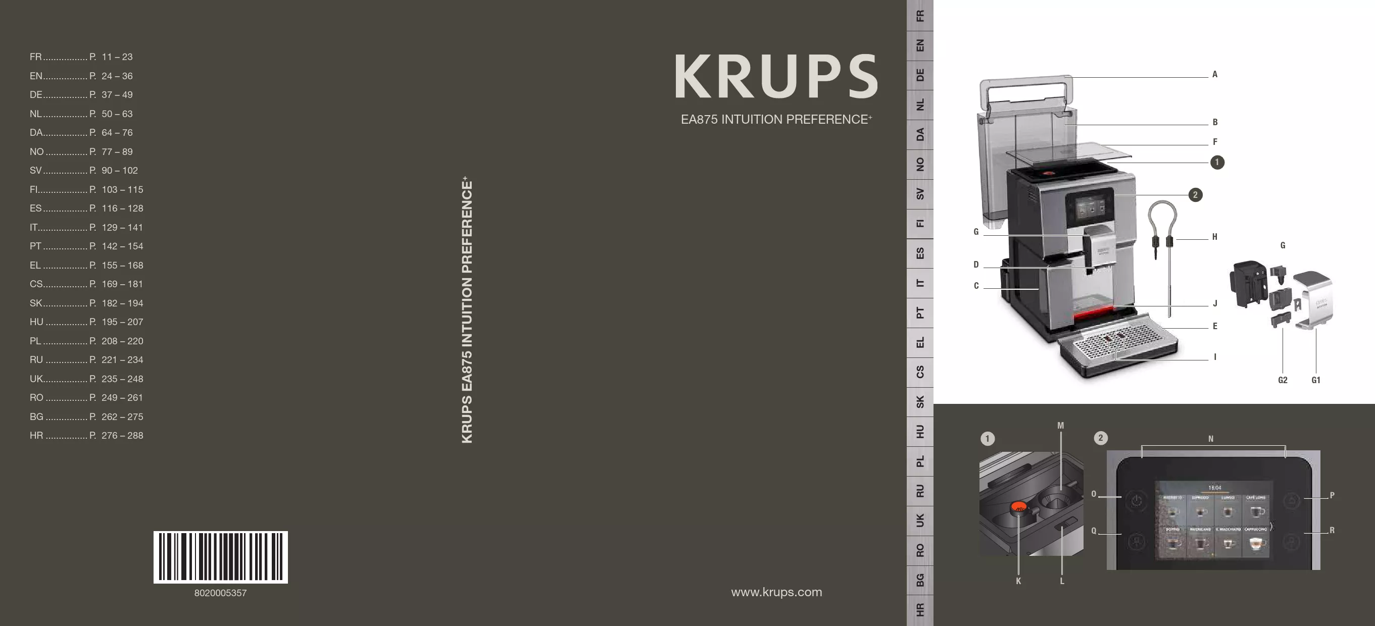 Mode d'emploi KRUPS INTUITION PREFERENCE EA872