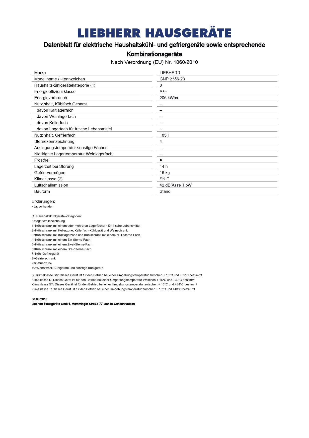 Mode d'emploi LIEBHERR GNP 2356