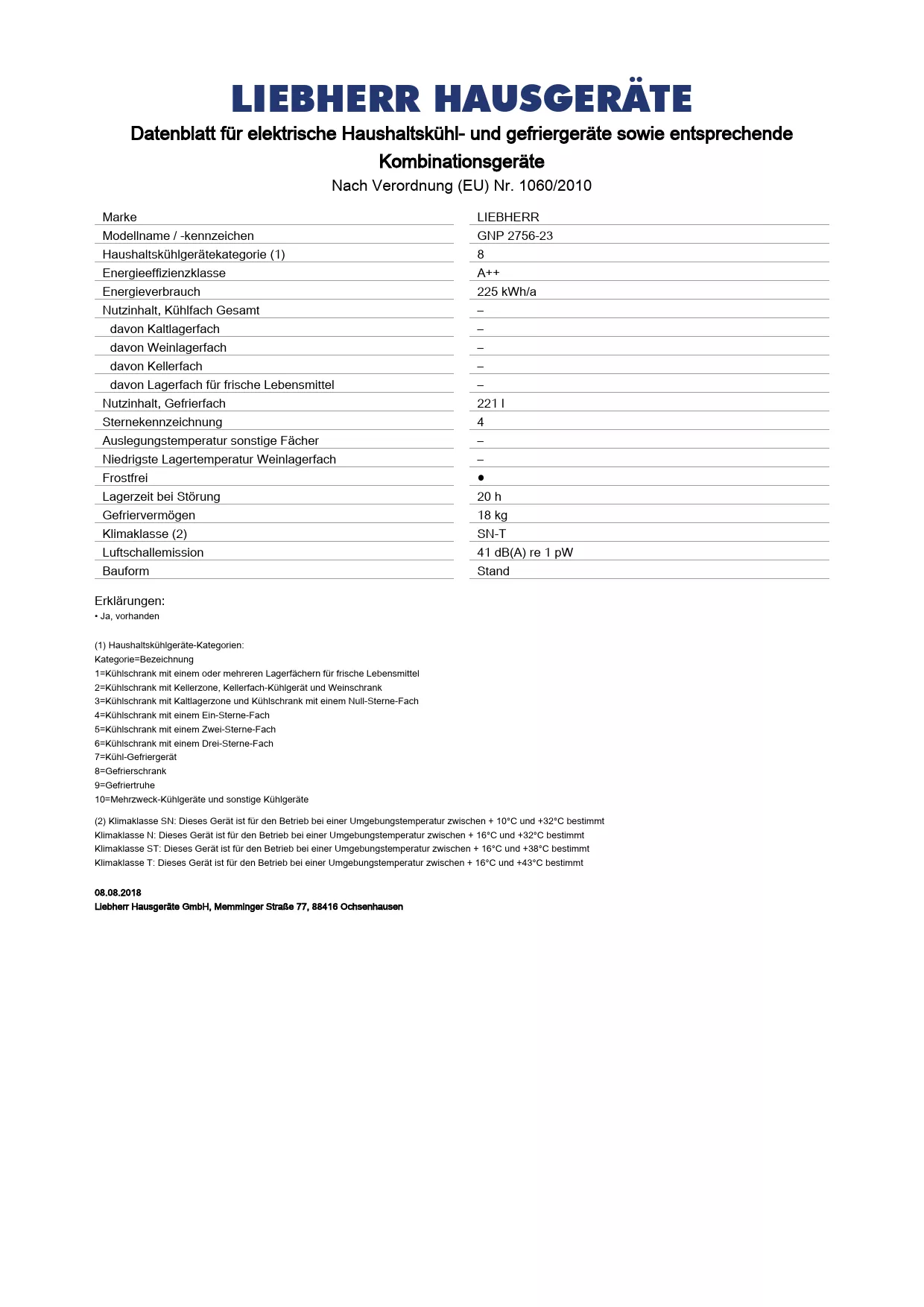 Mode d'emploi LIEBHERR GNP 2756