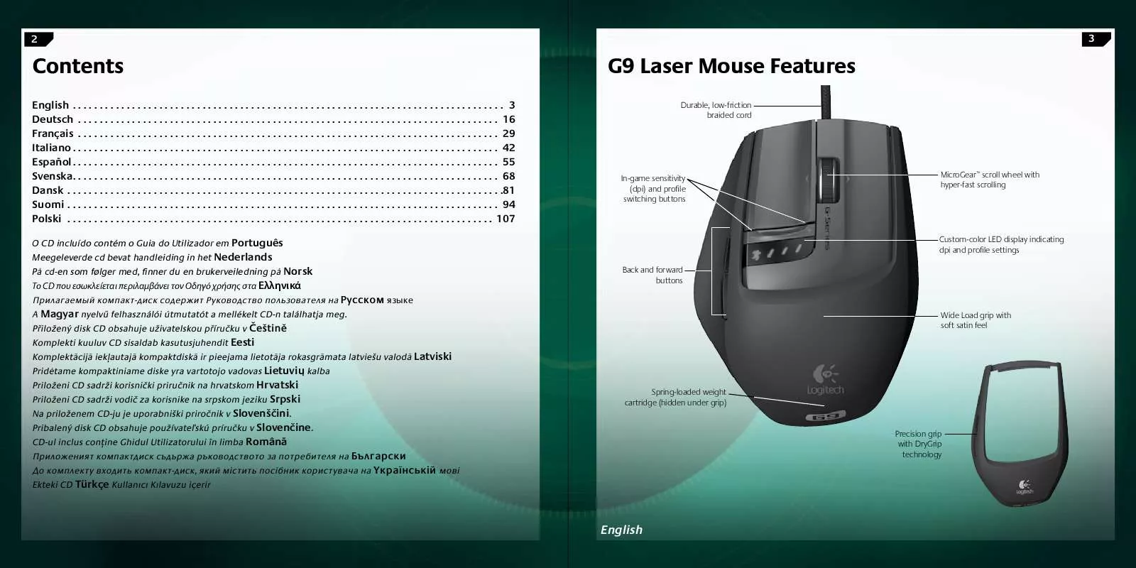 Mode d'emploi LOGITECH G9 LASER MOUSE