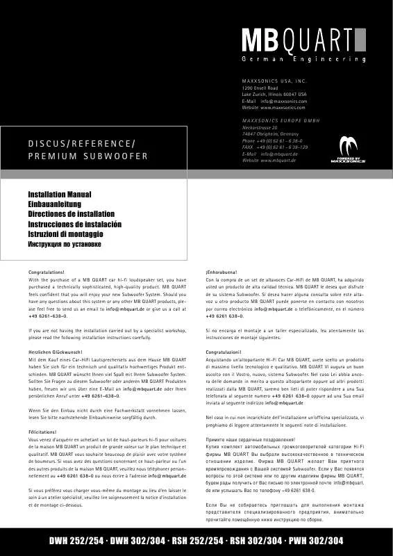 Mode d'emploi MB QUART DWH 252-254