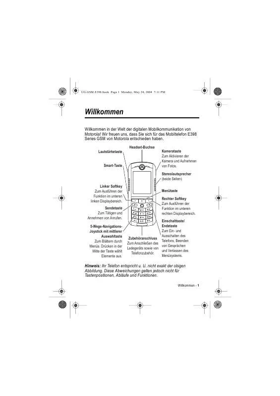 Mode d'emploi MOTOROLA E398