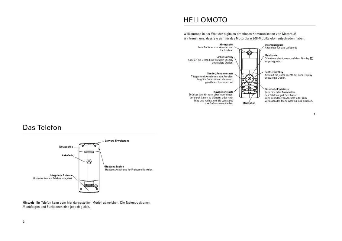 Mode d'emploi MOTOROLA W208