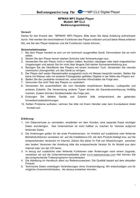 Mode d'emploi MPMAN MP-CL2