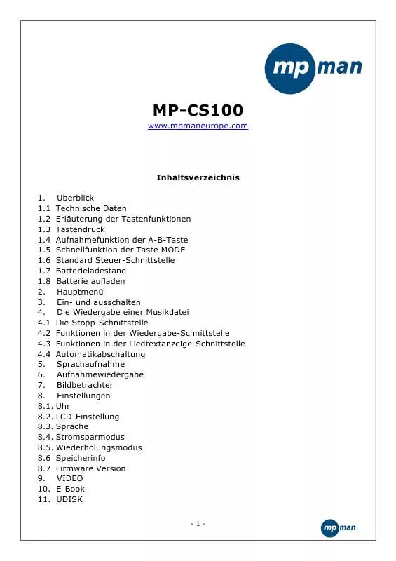 Mode d'emploi MPMAN MP-CS100