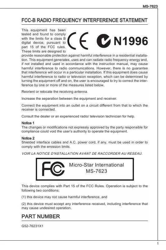 Mode d'emploi MSI MS-7623 740GM-P25