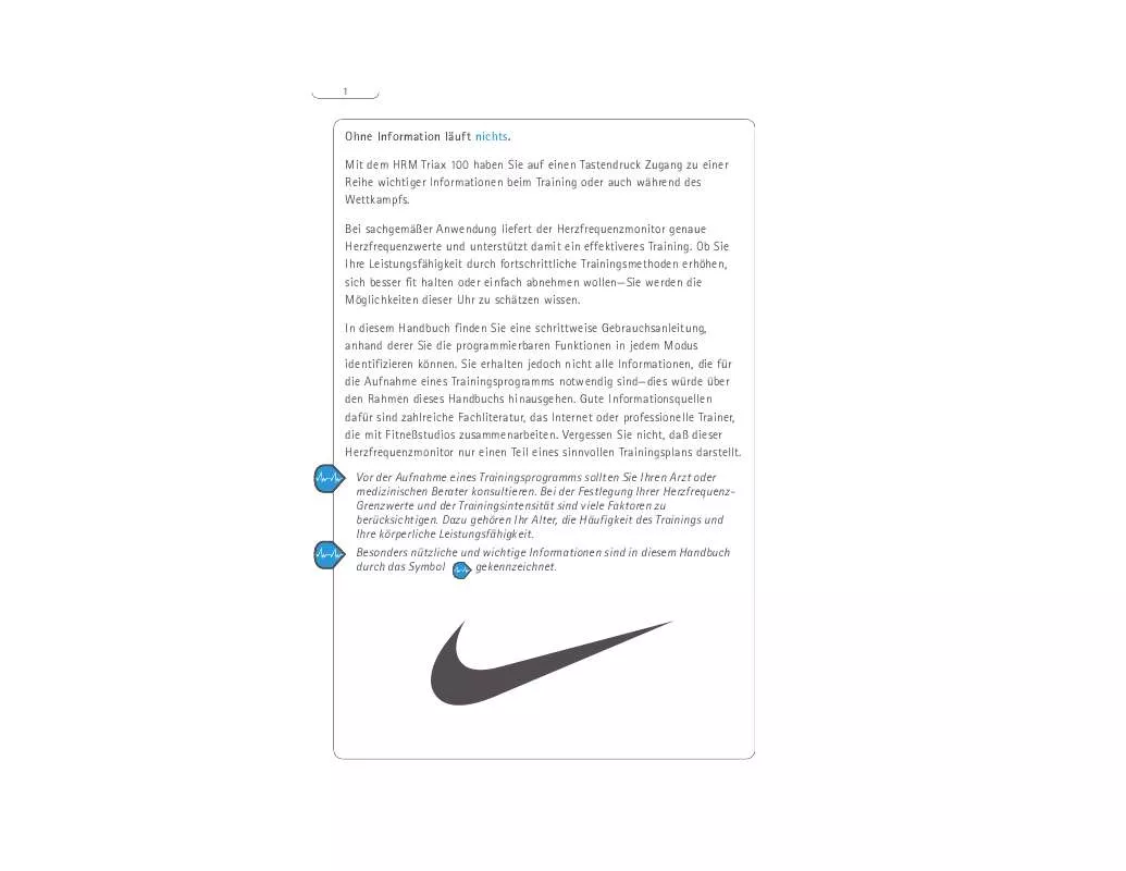 Mode d'emploi NIKE HRM TRIAX 100