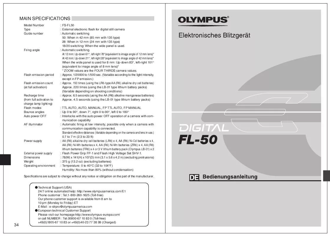 Mode d'emploi OLYMPUS FL-50
