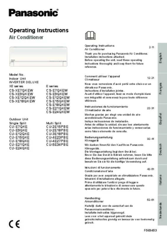 Mode d'emploi PANASONIC CS-XE12QKEW