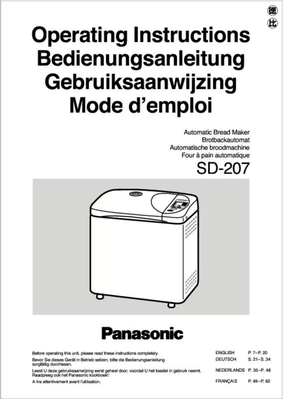Mode d'emploi PANASONIC SD-207 & SD 207,MV