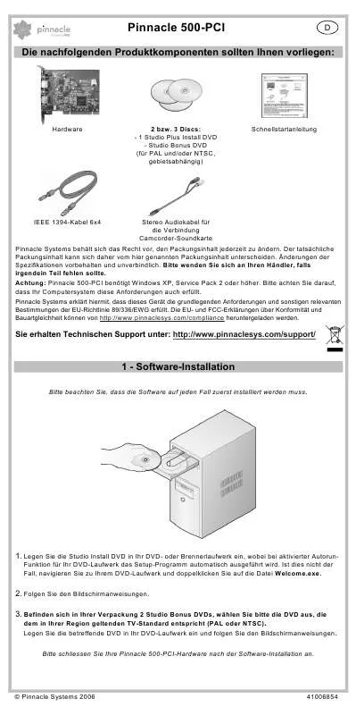 Mode d'emploi PINNACLE 500 PCI