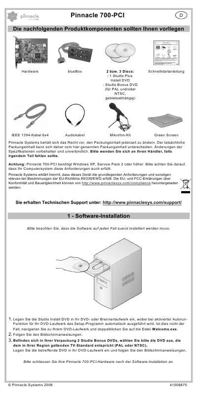 Mode d'emploi PINNACLE 700 PCI