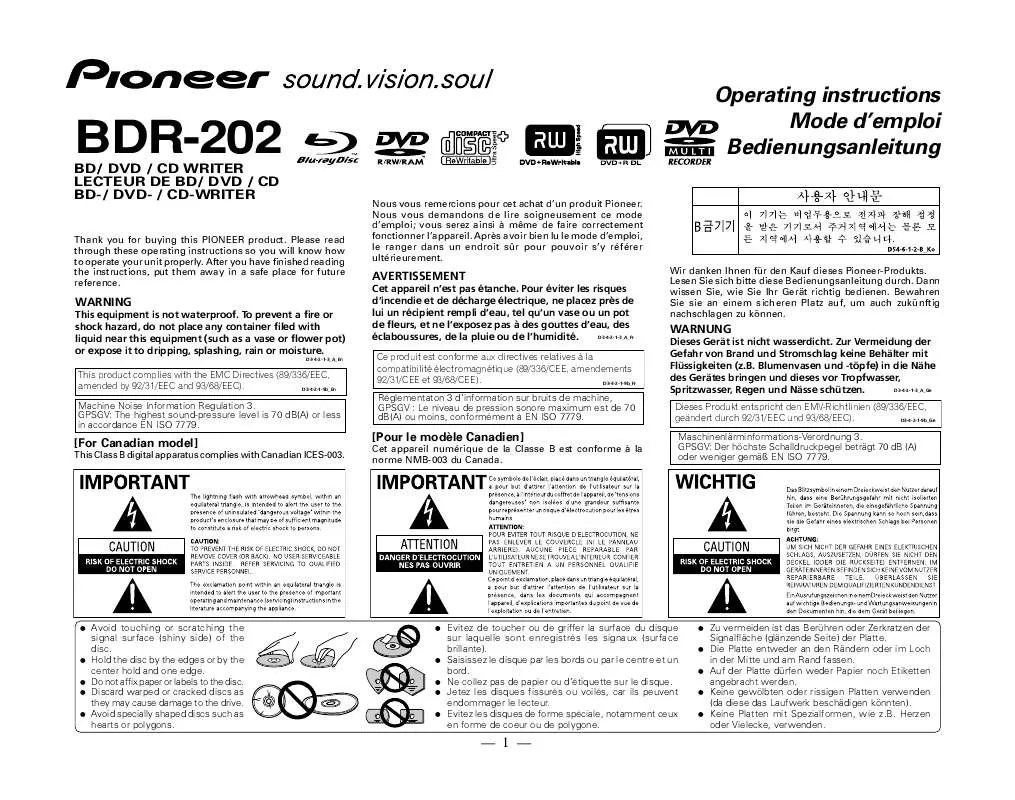 Mode d'emploi PIONEER BDR-202