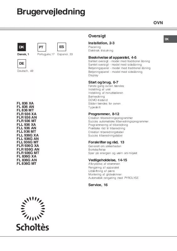 Mode d'emploi SCHOLTES FL 836G XA