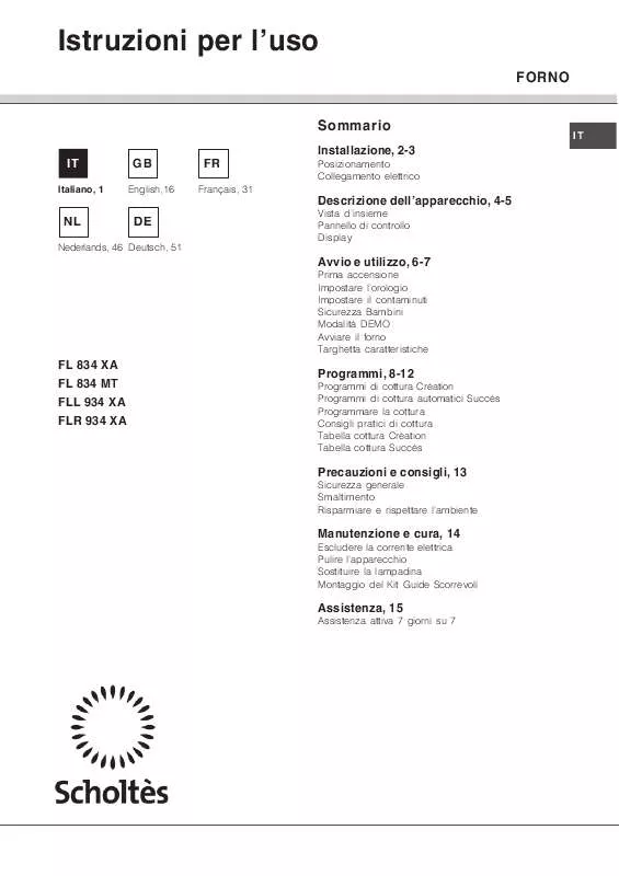 Mode d'emploi SCHOLTES FLL 934G XA