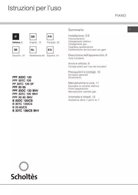 Mode d'emploi SCHOLTES PP 30 TC 120 SF