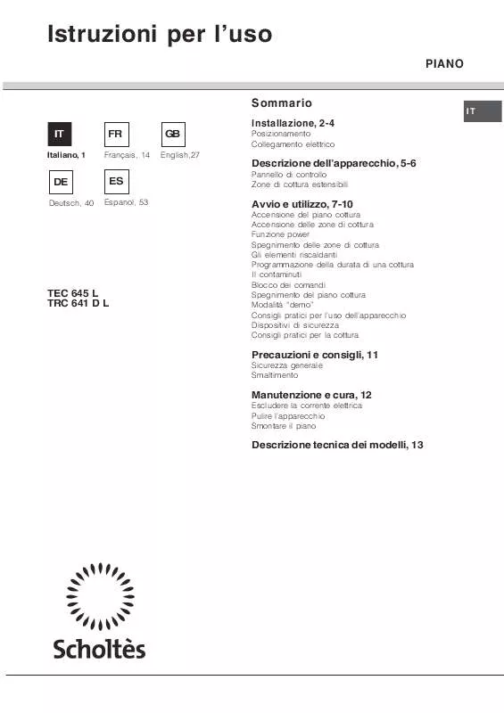 Mode d'emploi SCHOLTES TRC 641 D L