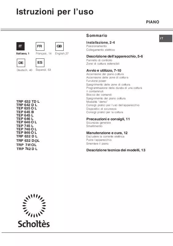 Mode d'emploi SCHOLTES TRP 632 TD L