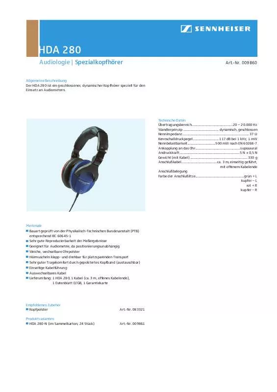 Mode d'emploi SENNHEISER HDA 280