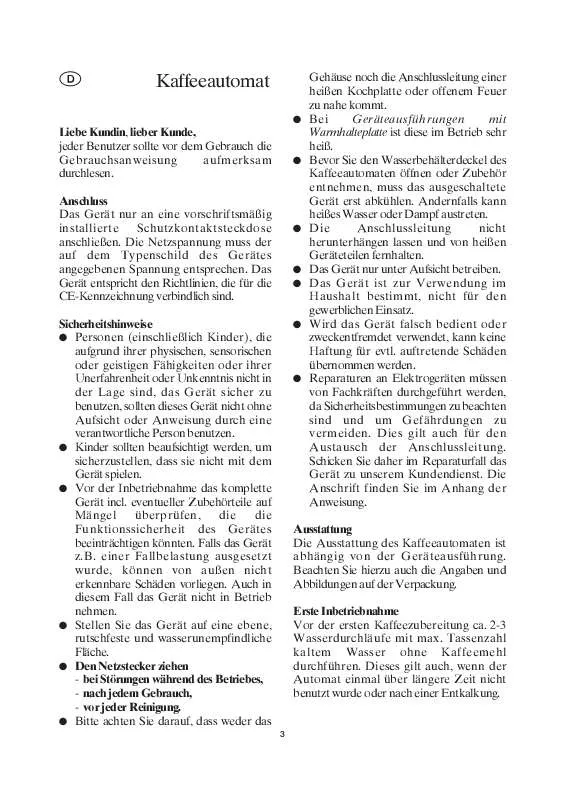 Mode d'emploi SEVERIN KAFFEEAUTOMAT WEIß KA 4110