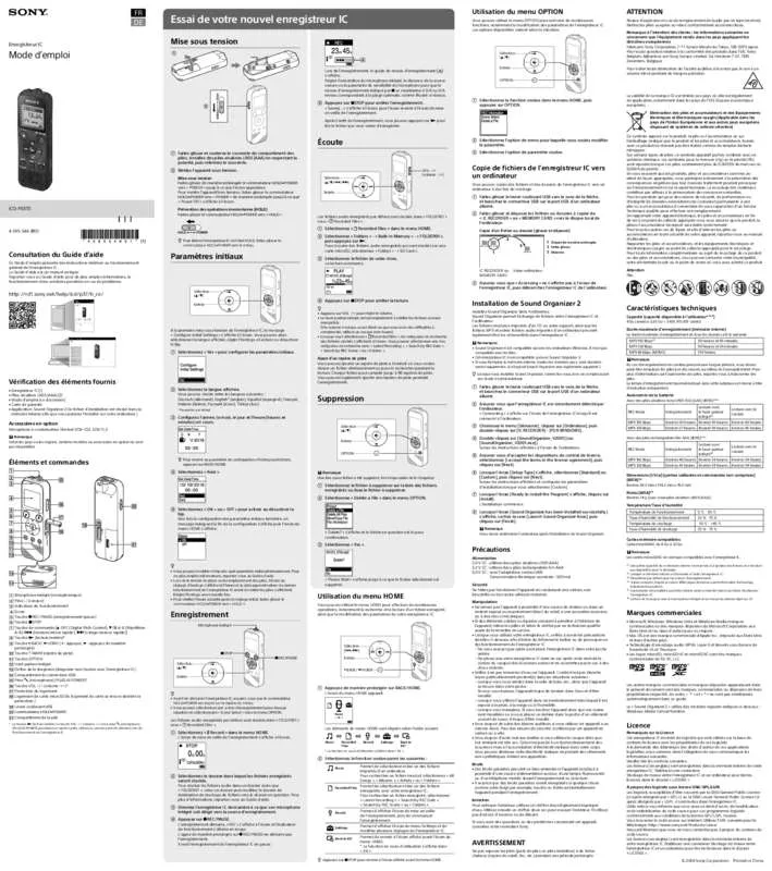 Mode d'emploi SONY ICD-PX370