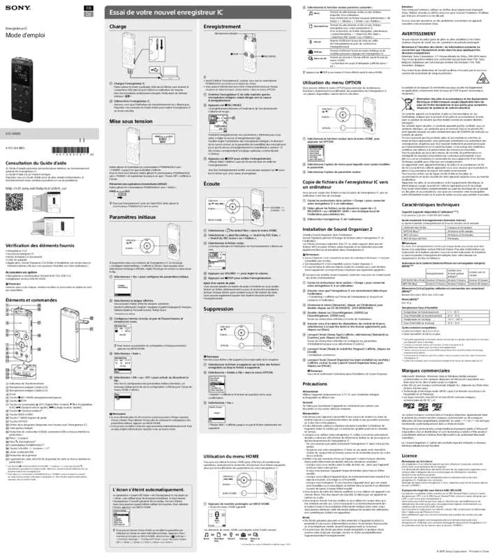 Mode d'emploi SONY ICD-UX560