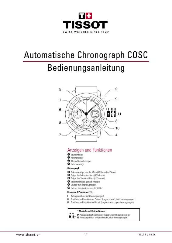 Mode d'emploi TISSOT AUTOMATISCHE CHRONOGRAPH COSC