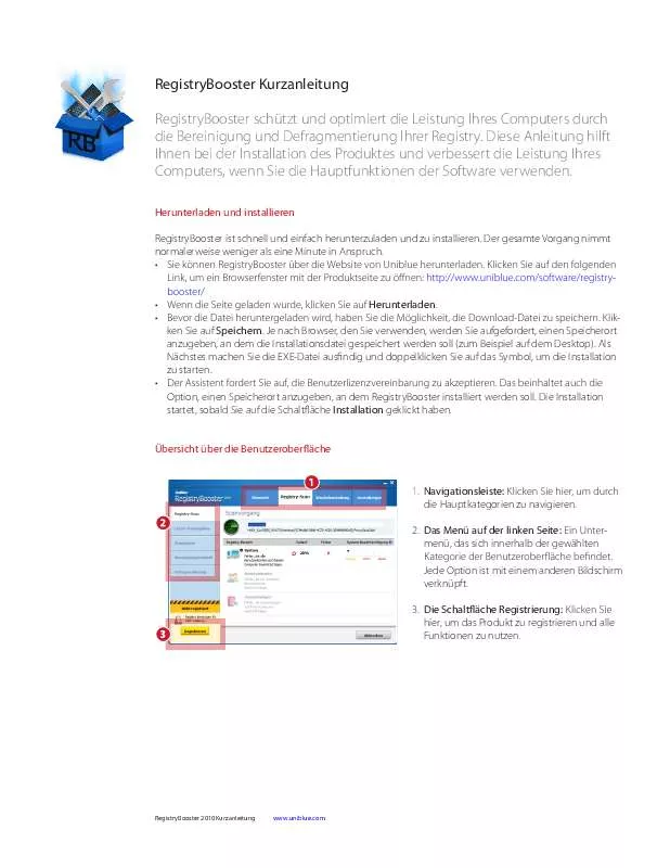 Mode d'emploi UNIBLUE REGISTRYBOOSTER