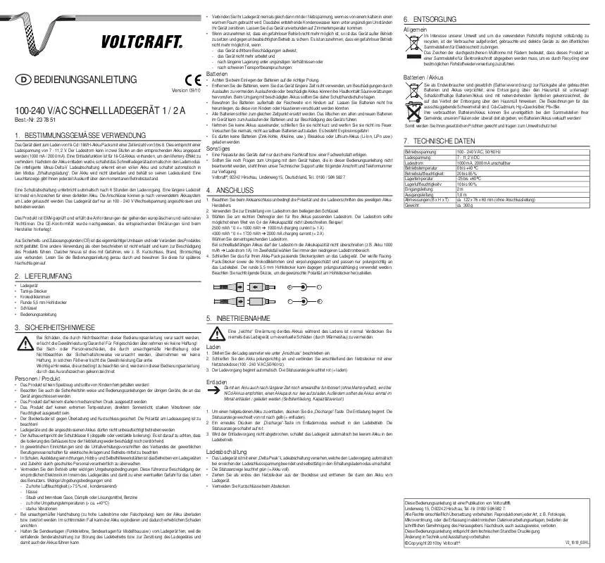 Mode d'emploi VOLTCRAFT 100-240 V-AC