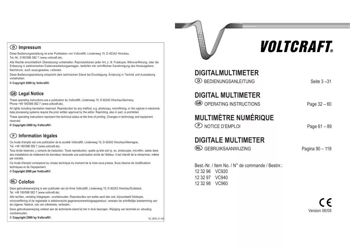 Mode d'emploi VOLTCRAFT VC920