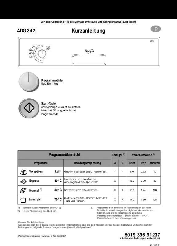 Mode d'emploi WHIRLPOOL ADG 342 S IX