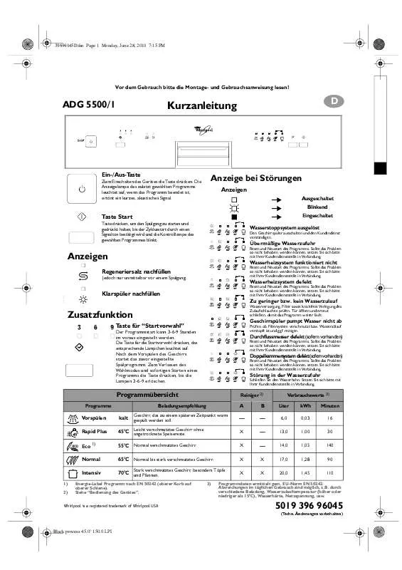 Mode d'emploi WHIRLPOOL ADG 5500/1