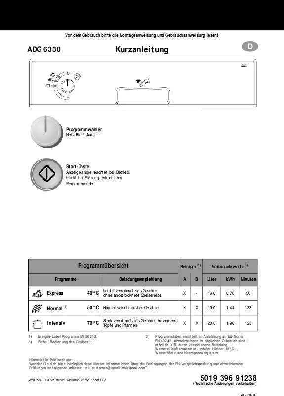 Mode d'emploi WHIRLPOOL ADG 6330 IX