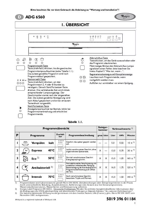 Mode d'emploi WHIRLPOOL ADG 6560 SD IX