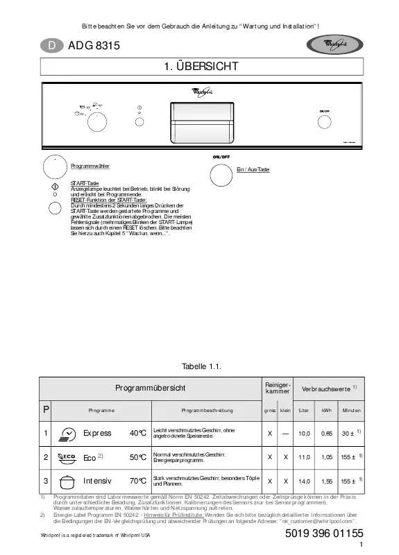 Mode d'emploi WHIRLPOOL ADG 8315/1 IX