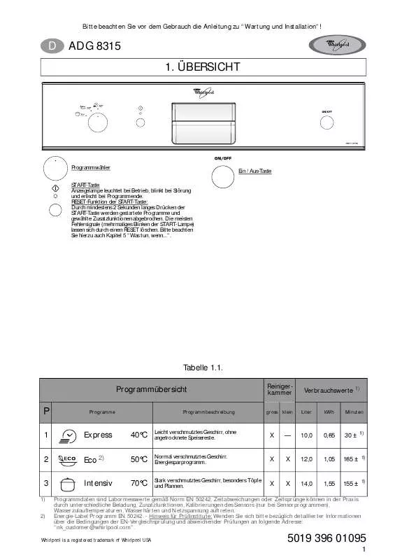 Mode d'emploi WHIRLPOOL ADG 8315/1 WH