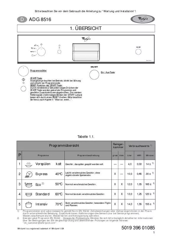 Mode d'emploi WHIRLPOOL ADG 8516/1 IX