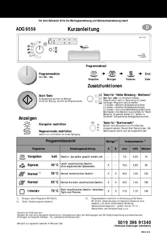 Mode d'emploi WHIRLPOOL ADG 8556 IXM