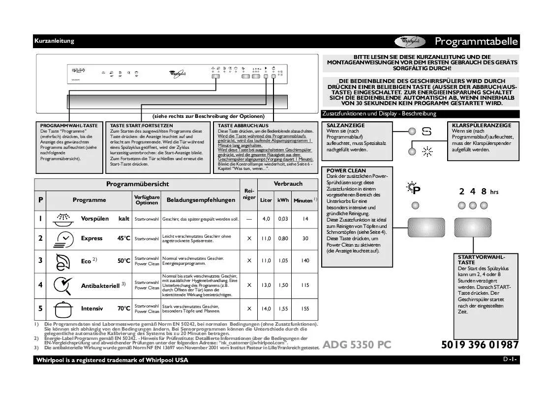 Mode d'emploi WHIRLPOOL ADP 5350 PC