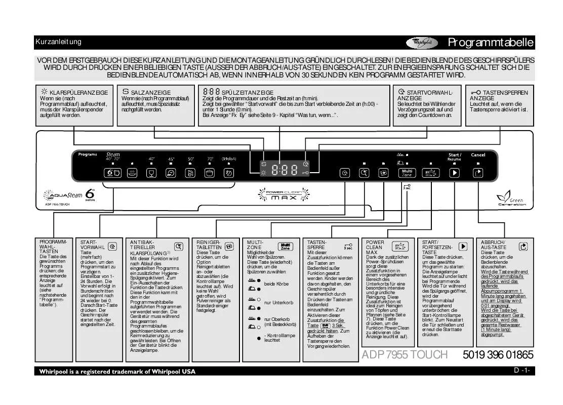 Mode d'emploi WHIRLPOOL ADP 7955 IX TOUCH