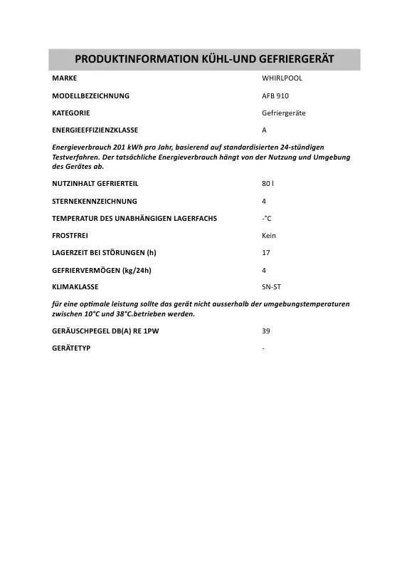 Mode d'emploi WHIRLPOOL AFB 910