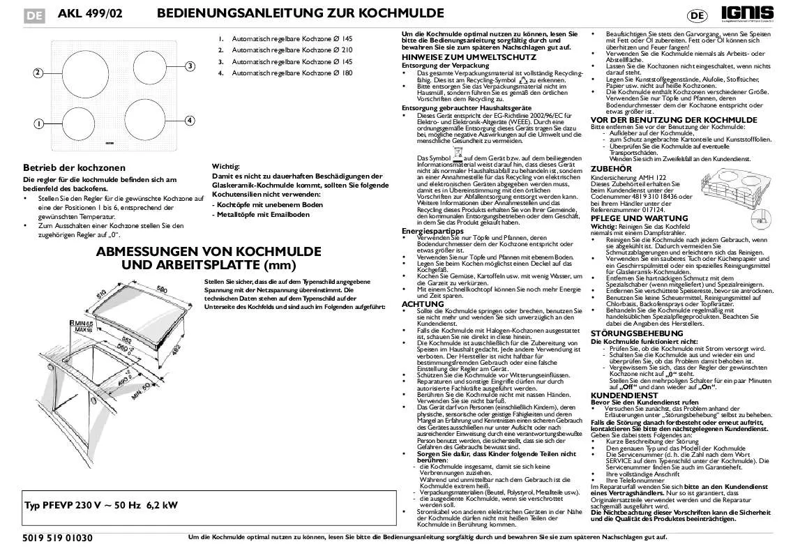 Mode d'emploi WHIRLPOOL AKL 499/NE/02