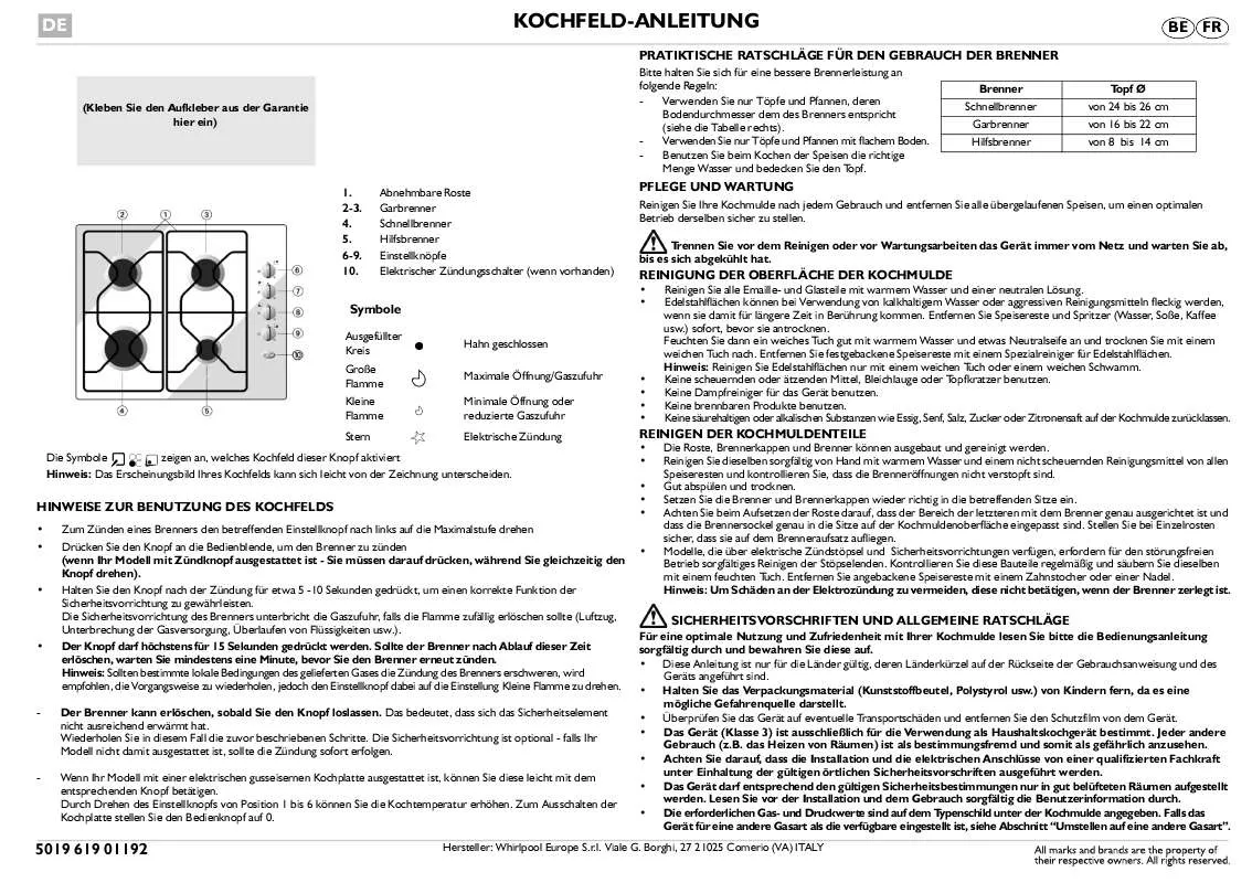 Mode d'emploi WHIRLPOOL AKM 200/NB