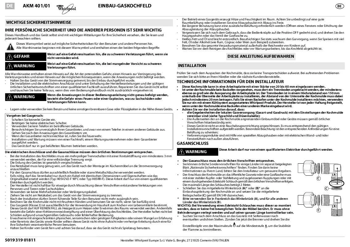 Mode d'emploi WHIRLPOOL AKM 401/NB/01