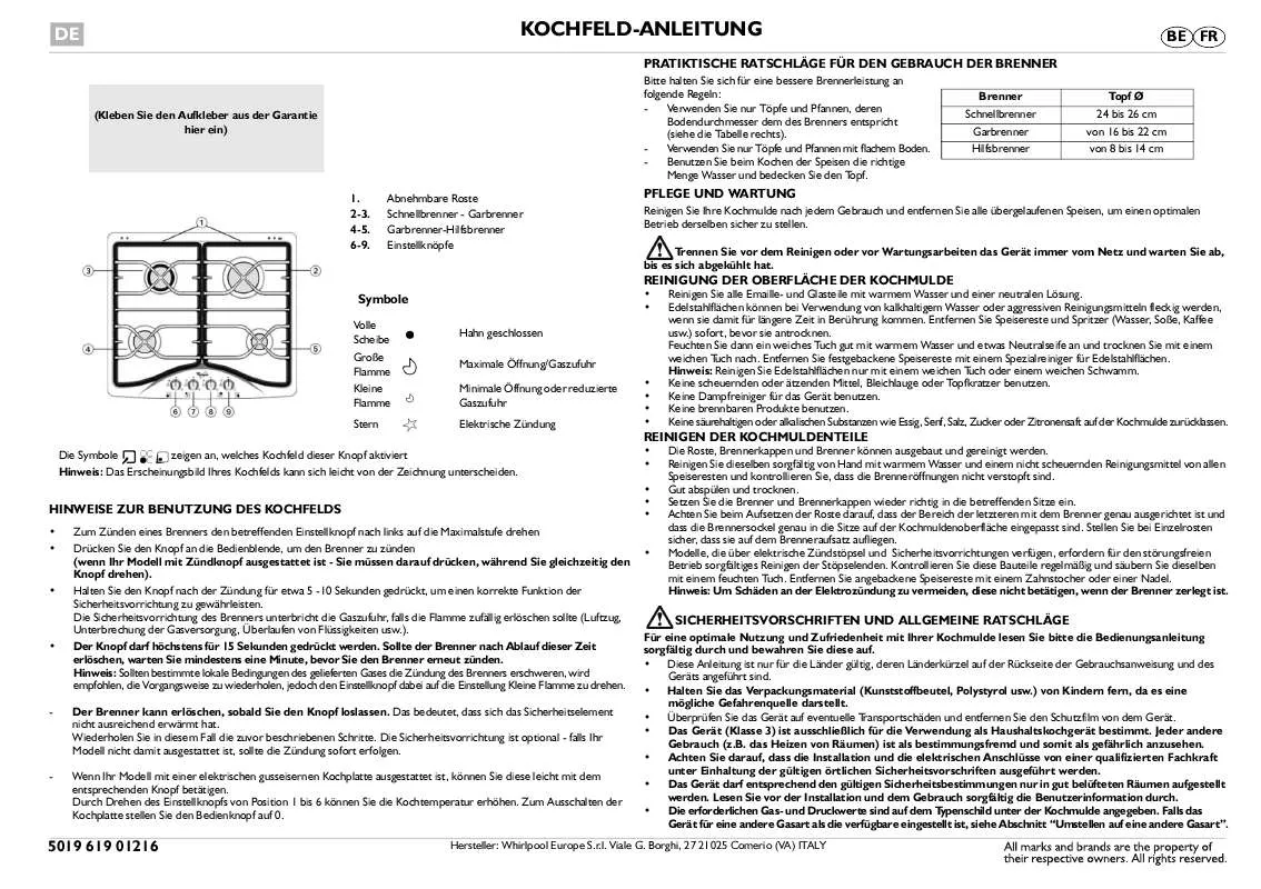 Mode d'emploi WHIRLPOOL AKM 529/NA/C