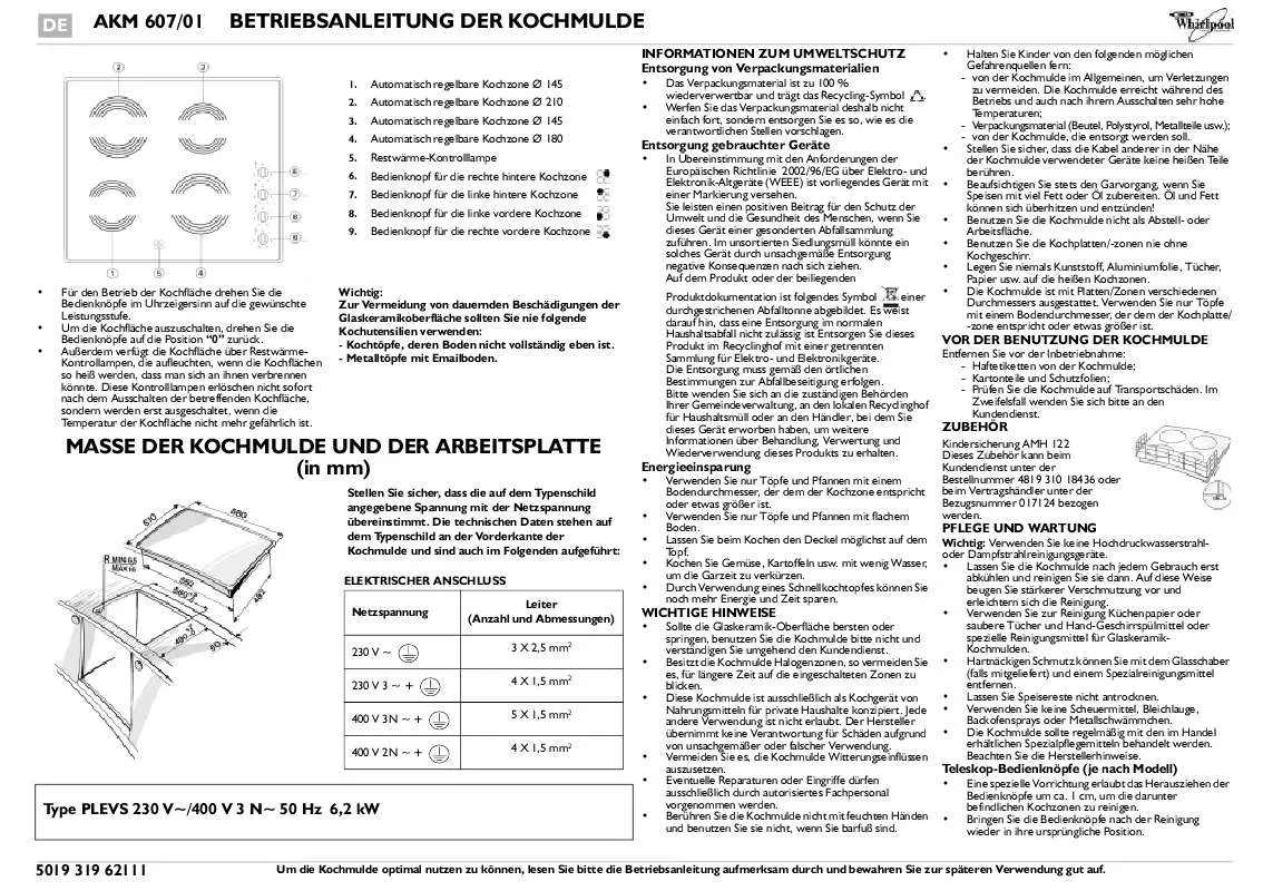 Mode d'emploi WHIRLPOOL AKM 607/IX/01