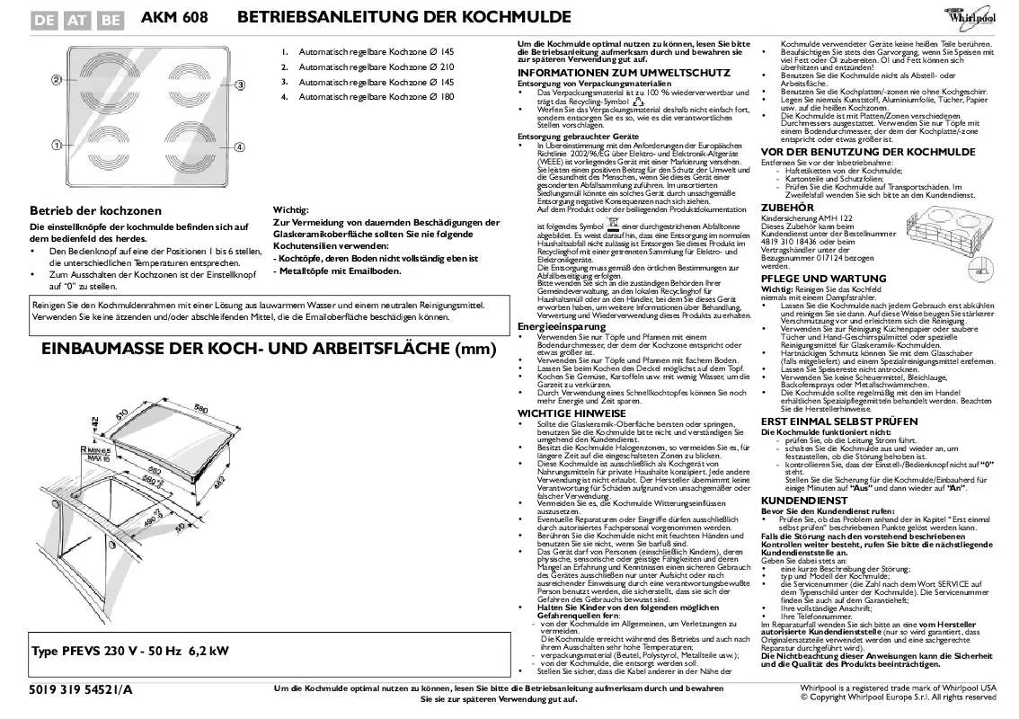 Mode d'emploi WHIRLPOOL AKM 608/01 AL