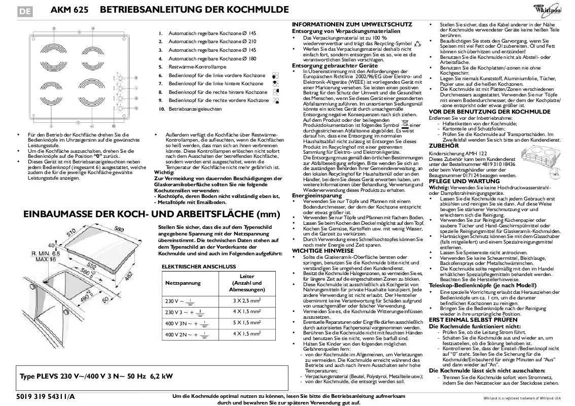 Mode d'emploi WHIRLPOOL AKM 625/WH