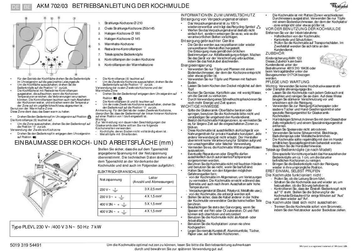 Mode d'emploi WHIRLPOOL AKM 702/NB/03