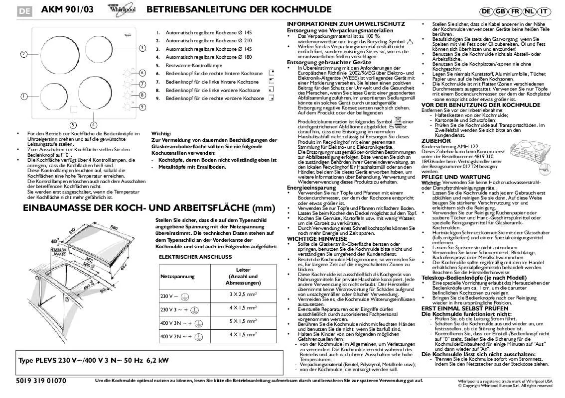 Mode d'emploi WHIRLPOOL AKM 901/NE/03